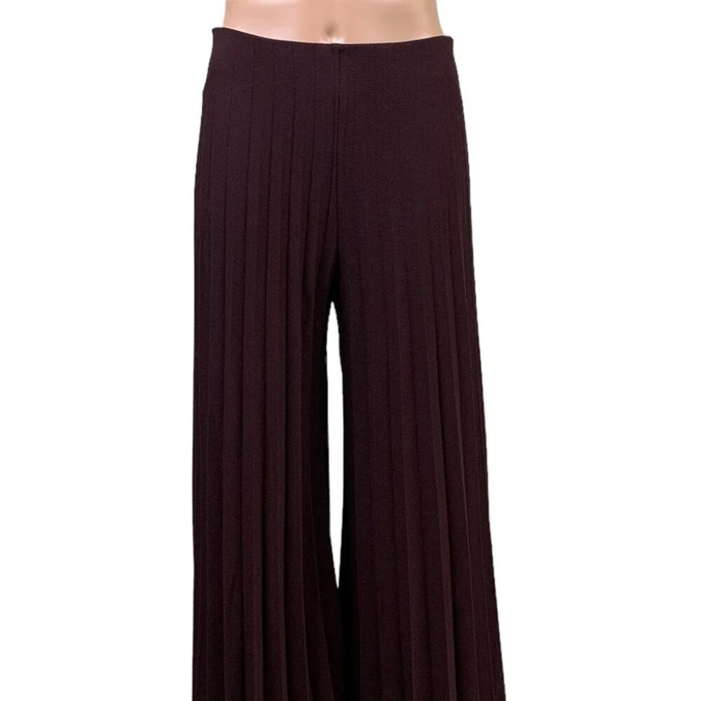 Burgundy / Wine High-Waisted Pleated Wide Leg Pants